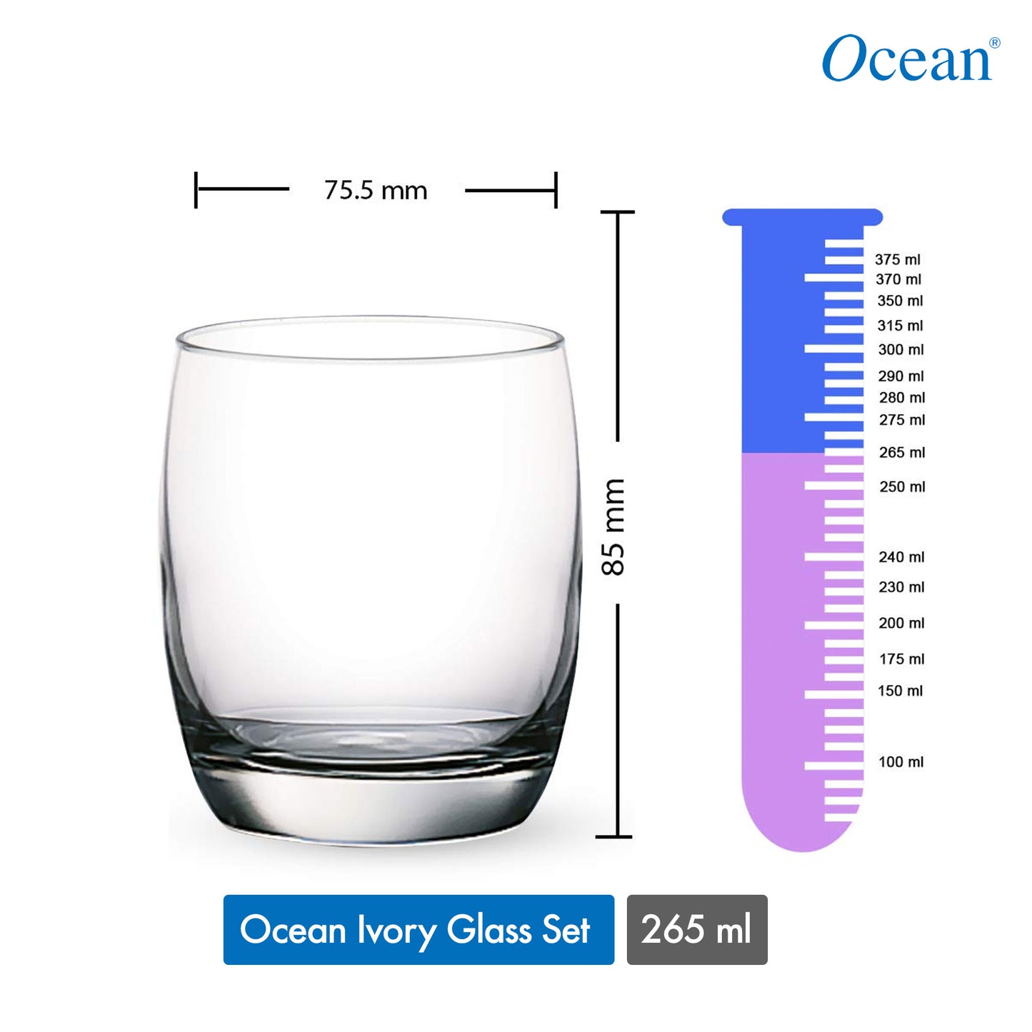 Ocean Ivory Glass Set, 265ml, Set of 6