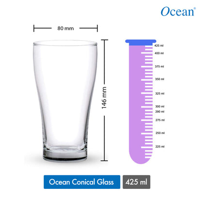 Ocean Conical Super Glass Set, 425ml, Set of 6