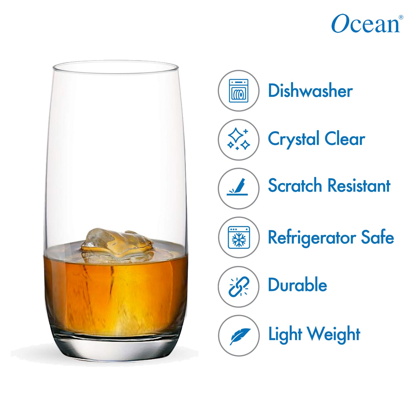 Ocean Ivory Hi Ball Glass  (370 ml, Glass, Clear) - Set of 6