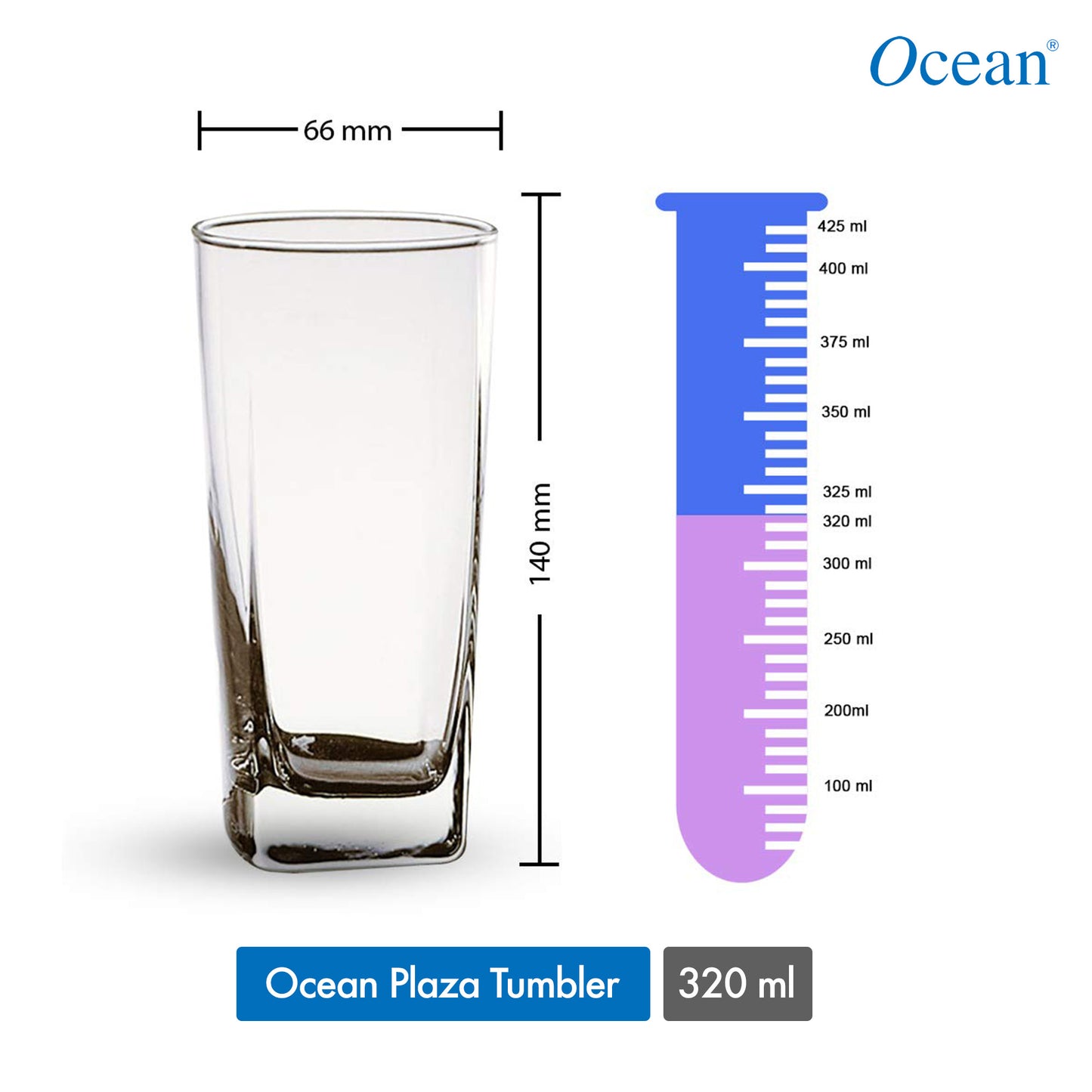 Ocean Tiara, Glassware Glass, Transparent, 270ml, Set of 6