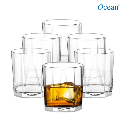 Ocean Pyramid 370 ml Whisky Glass Set of 6, Transparent