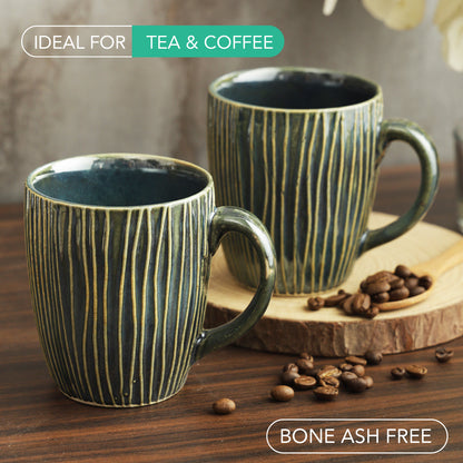 AZURE Bhumija Earth Collection Ceramic Mugs to Gift to Best Friend Tea Coffee Milk Mugs Microwave Safe, Tea Cups, Set of 2, 300 ml Capacity, Green Colour