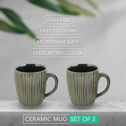 AZURE Bhumija Earth Collection Ceramic Mugs to Gift to Best Friend Tea Coffee Milk Mugs Microwave Safe, Tea Cups, Set of 2, 300 ml Capacity, Green Colour