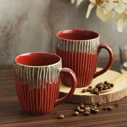 AZURE Bhumija Earth Collection Ceramic Mugs to Gift to Best Friend Tea Coffee Milk Mugs Microwave Safe, Tea Cups, Set of 2, 300 ml Capacity, Red Colour