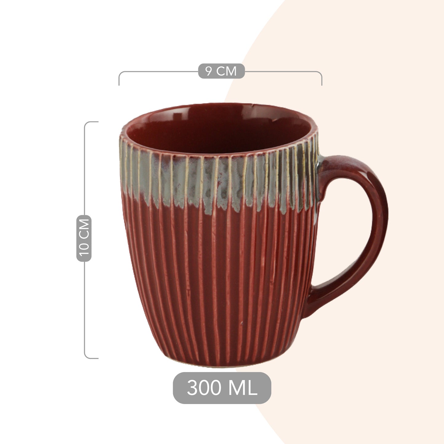 AZURE Bhumija Earth Collection Ceramic Mugs to Gift to Best Friend Tea Coffee Milk Mugs Microwave Safe, Tea Cups, Set of 2, 300 ml Capacity, Red Colour