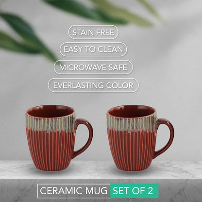 AZURE Bhumija Earth Collection Ceramic Mugs to Gift to Best Friend Tea Coffee Milk Mugs Microwave Safe, Tea Cups, Set of 2, 300 ml Capacity, Red Colour