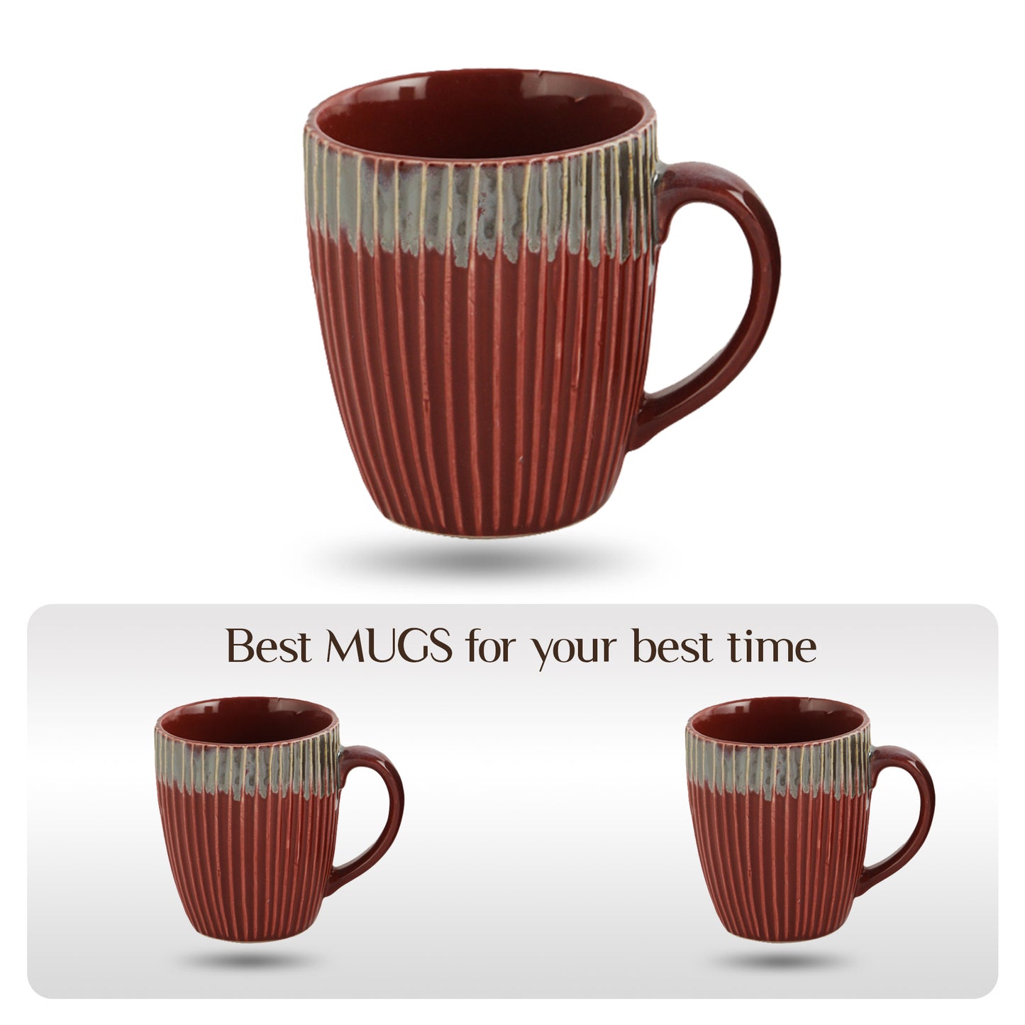 AZURE Bhumija Earth Collection Ceramic Mugs to Gift to Best Friend Tea Coffee Milk Mugs Microwave Safe, Tea Cups, Set of 2, 300 ml Capacity, Red Colour