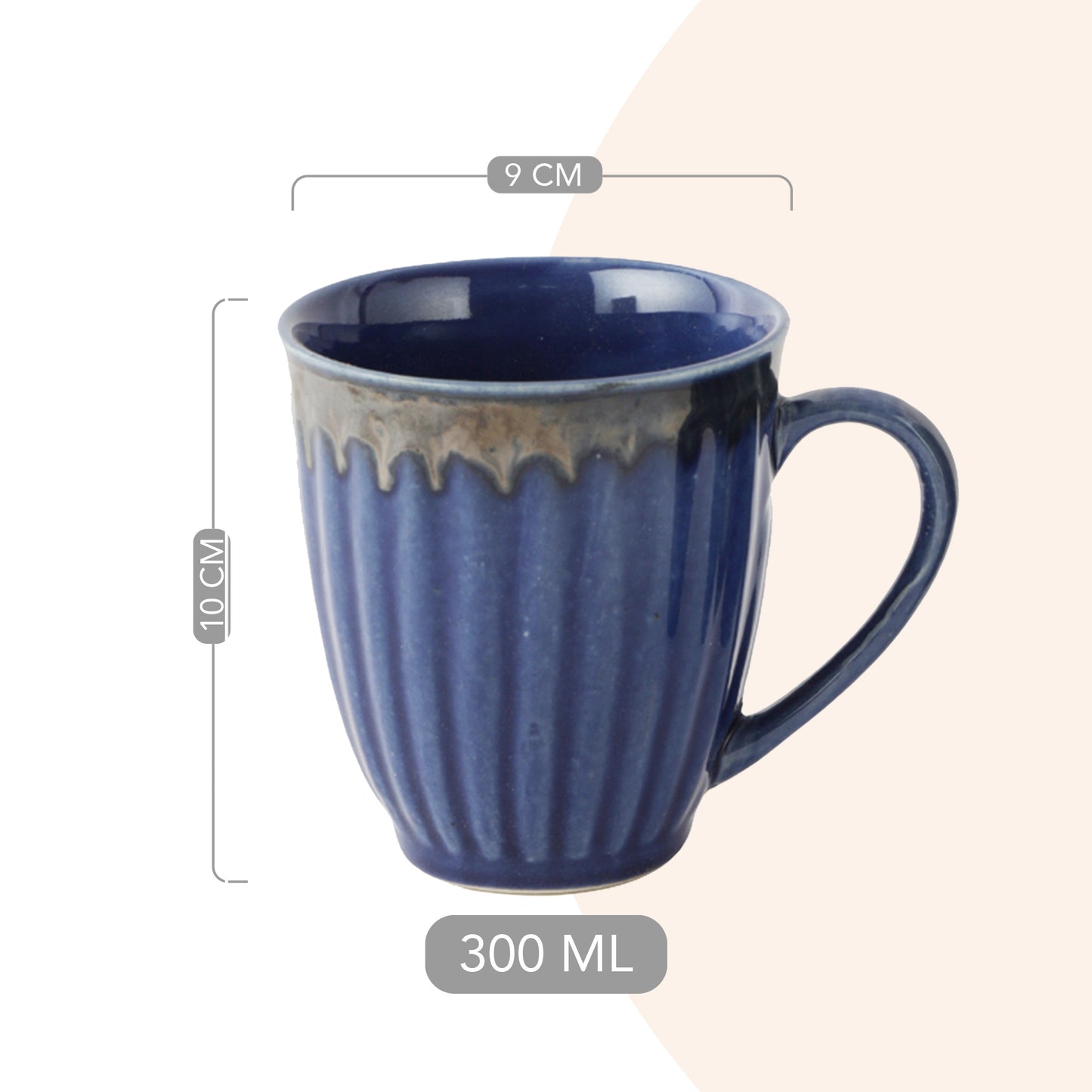 AZURE Bhumija Earth Collection Ceramic Mugs to Gift to Best Friend Tea Coffee Milk Mugs Microwave Safe, Tea Cups, Set of 2, 300 ml Capacity, Dark Blue Colour