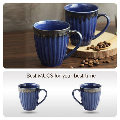 AZURE Bhumija Earth Collection Ceramic Mugs to Gift to Best Friend Tea Coffee Milk Mugs Microwave Safe, Tea Cups, Set of 2, 300 ml Capacity, Dark Blue Colour