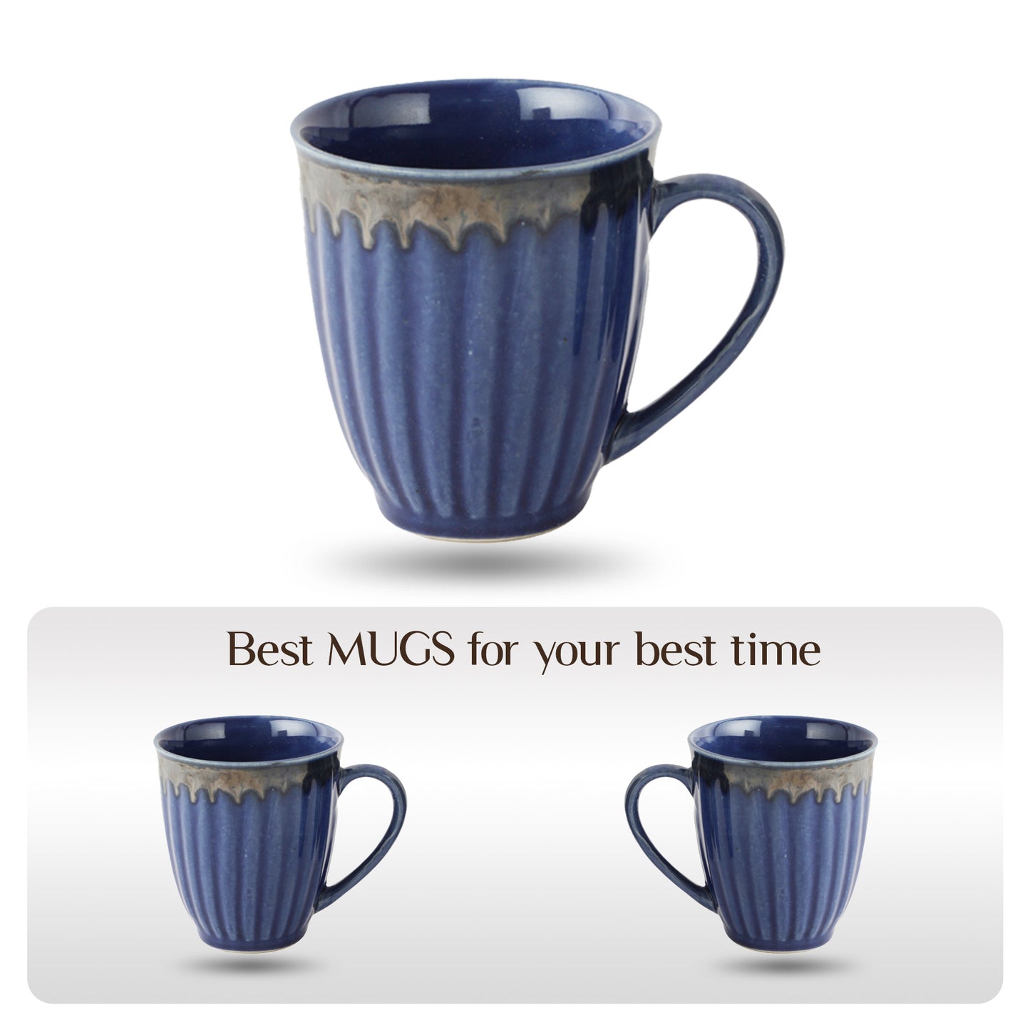 AZURE Bhumija Earth Collection Ceramic Mugs to Gift to Best Friend Tea Coffee Milk Mugs Microwave Safe, Tea Cups, Set of 2, 300 ml Capacity, Dark Blue Colour