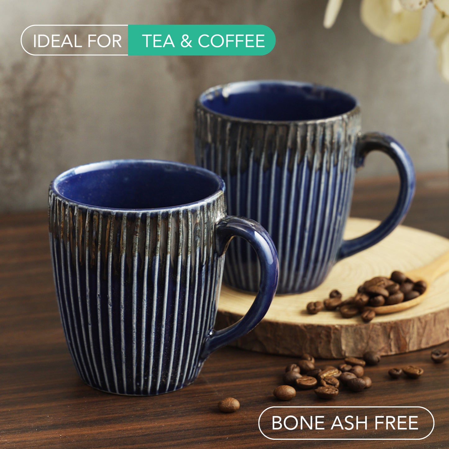 AZURE Bhumija Earth Collection Ceramic Mugs to Gift to Best Friend Tea Coffee Milk Mugs Microwave Safe, Tea Cups, Set of 2, 300 ml Capacity, Light Blue Colour