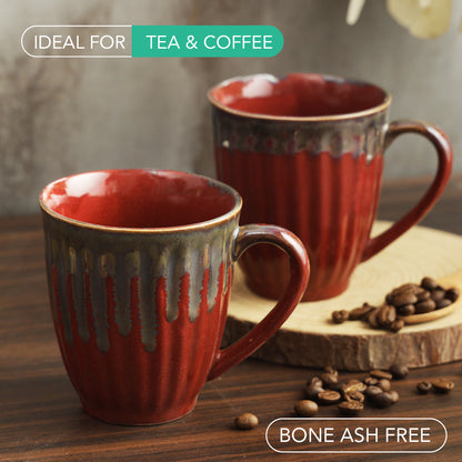 AZURE Bhumija Earth Collection Ceramic Mugs to Gift to Best Friend Tea Coffee Milk Mugs Microwave Safe, Tea Cups, Set of 2, 300 ml Capacity, Red+Grey Colour