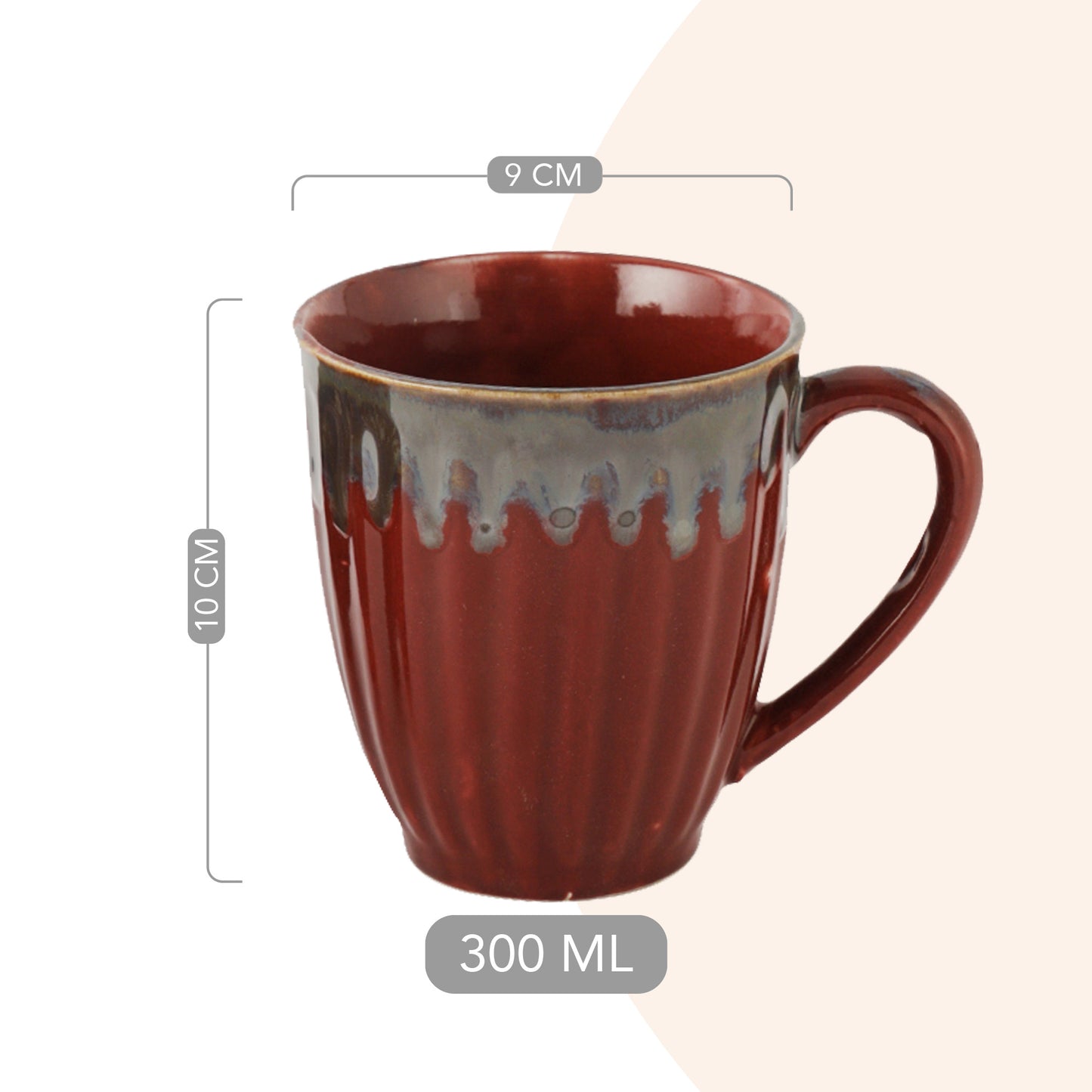 AZURE Bhumija Earth Collection Ceramic Mugs to Gift to Best Friend Tea Coffee Milk Mugs Microwave Safe, Tea Cups, Set of 2, 300 ml Capacity, Red+Grey Colour