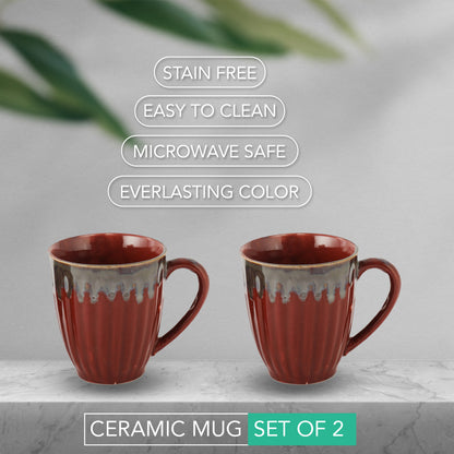 AZURE Bhumija Earth Collection Ceramic Mugs to Gift to Best Friend Tea Coffee Milk Mugs Microwave Safe, Tea Cups, Set of 2, 300 ml Capacity, Red+Grey Colour