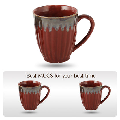 AZURE Bhumija Earth Collection Ceramic Mugs to Gift to Best Friend Tea Coffee Milk Mugs Microwave Safe, Tea Cups, Set of 2, 300 ml Capacity, Red+Grey Colour