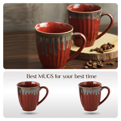 AZURE Bhumija Earth Collection Ceramic Mugs to Gift to Best Friend Tea Coffee Milk Mugs Microwave Safe, Tea Cups, Set of 2, 300 ml Capacity, Red+Grey Colour