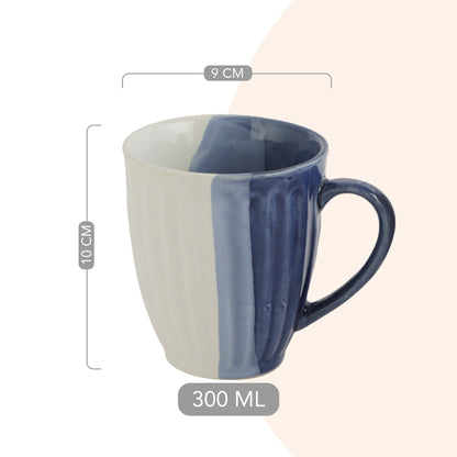 AZURE Bhumija Earth Collection Ceramic Mugs to Gift to Best Friend Tea Coffee Milk Mugs Microwave Safe, Tea Cups, Set of 2, 300 ml Capacity, Blue+ White Colour