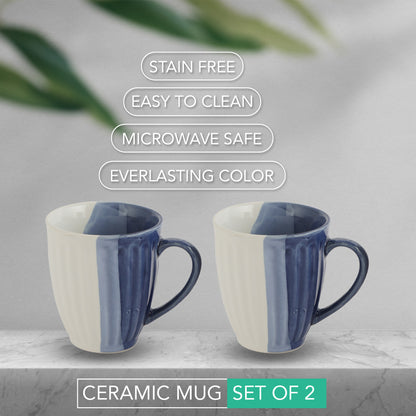 AZURE Bhumija Earth Collection Ceramic Mugs to Gift to Best Friend Tea Coffee Milk Mugs Microwave Safe, Tea Cups, Set of 2, 300 ml Capacity, Blue+ White Colour