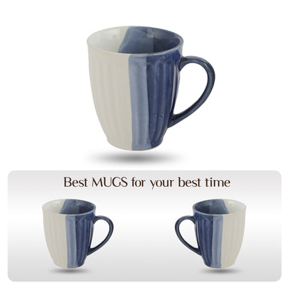 AZURE Bhumija Earth Collection Ceramic Mugs to Gift to Best Friend Tea Coffee Milk Mugs Microwave Safe, Tea Cups, Set of 2, 300 ml Capacity, Blue+ White Colour