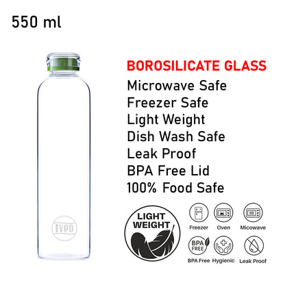 IVEO Aqua Glide 550ml Round Borosilicate Glass Bottle