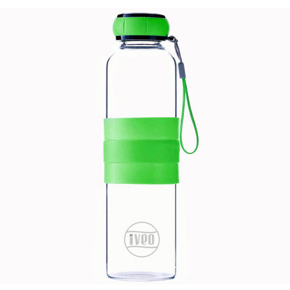 Iveo Aqua Grip 550ml round glass bottle with silicon sleeve