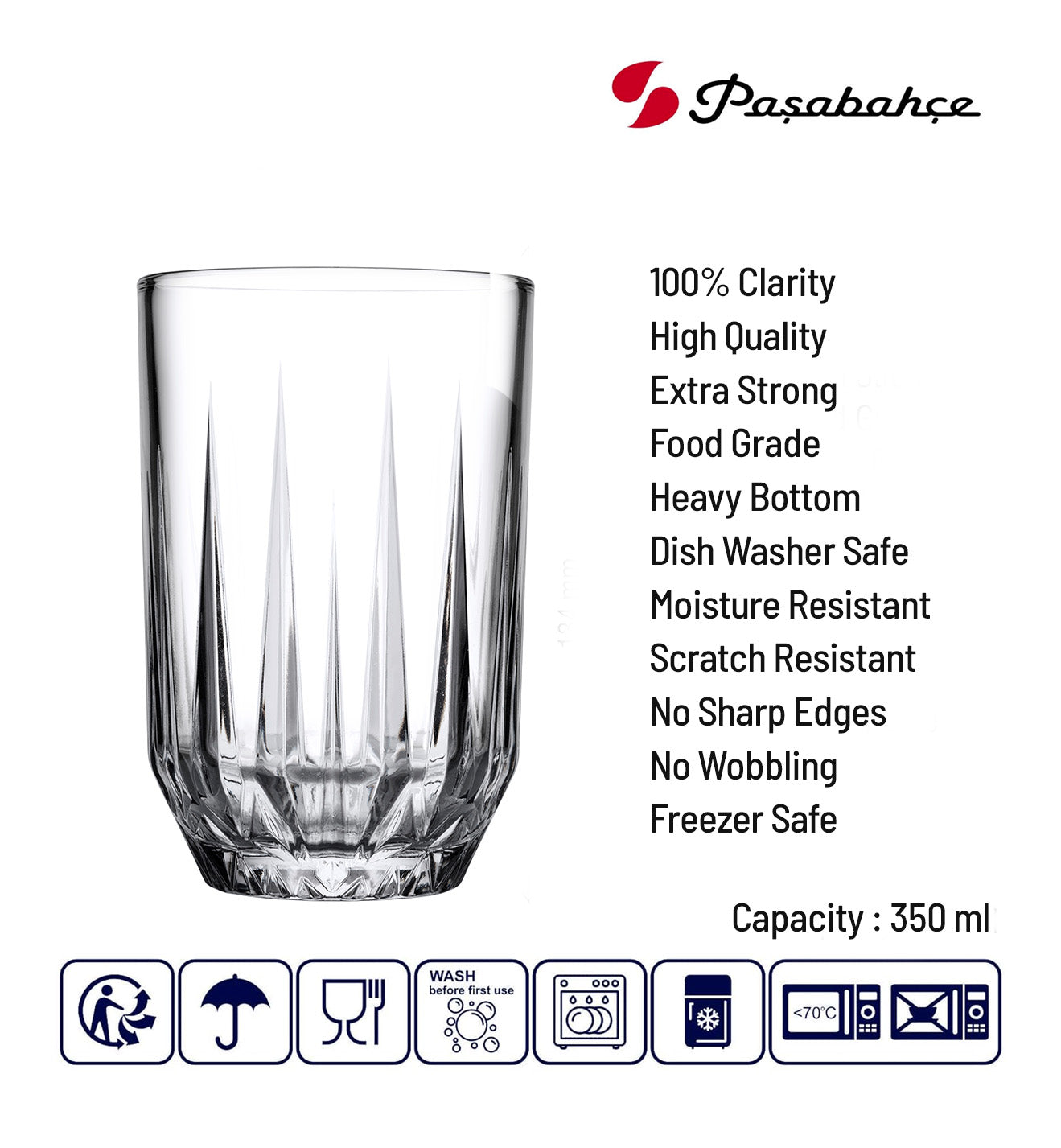 Pasabahce Echo Glass Water Glass Set 350 ml  (Set of 6)