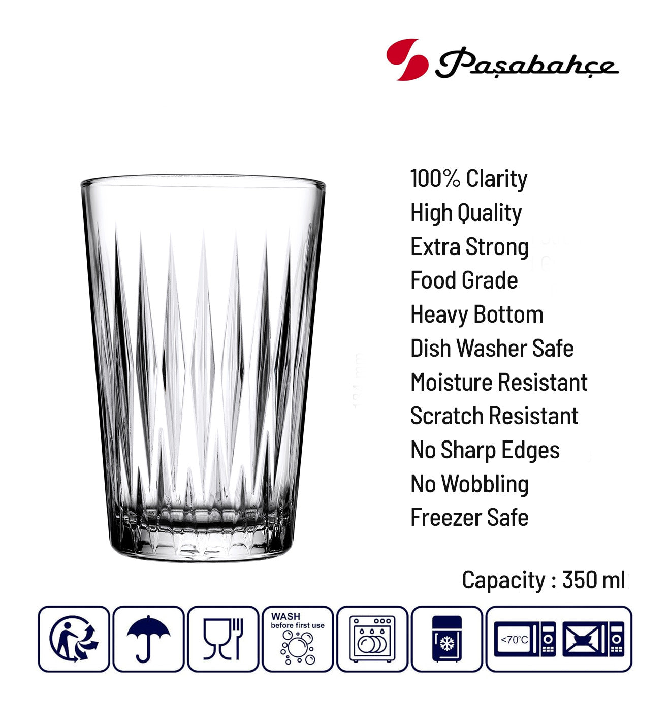 Pasabahce Luzia Glass Water Glass Set 350 ml  (Set of 6 Pcs)