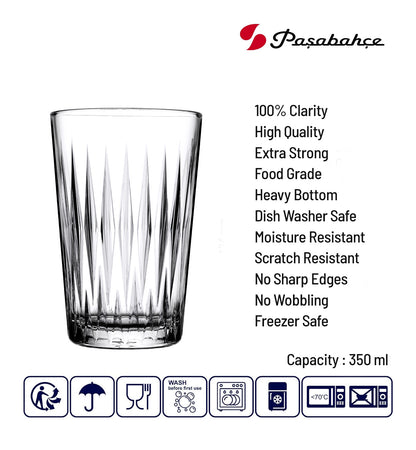 Pasabahce Luzia Glass Water Glass Set 350 ml  (Set of 6 Pcs)