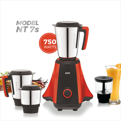 Echt NT 7s Mixer Grinder 750 Watt, 4 Stainless Steel Jars,Wet Jar (1500 ml), Multipurpose Jar (1000 ml), Chutney Jar (300ml) & Chopper Jar (500ml); with 3 Speed Control, with 2 years warranty,Rust