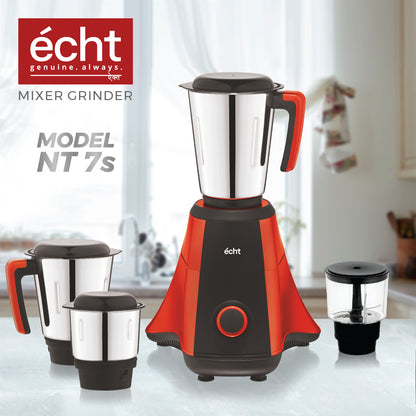 Echt NT 7s Mixer Grinder 750 Watt, 4 Stainless Steel Jars,Wet Jar (1500 ml), Multipurpose Jar (1000 ml), Chutney Jar (300ml) & Chopper Jar (500ml); with 3 Speed Control, with 2 years warranty,Rust