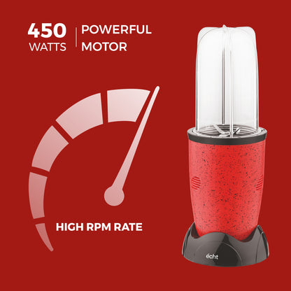 NUTRI BLENDER Grinder by Echt, NB4s 450 Watt,2 Multi purpose Jars for juices, smoothies, shakes, chutneys and dry masala; The Long Jar (500ml) & the Short Jar (300ml) 2 years warranty, Red Splatter