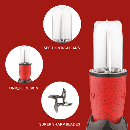 NUTRI BLENDER Grinder by Echt, NB4s 450 Watt,2 Multi purpose Jars for juices, smoothies, shakes, chutneys and dry masala; The Long Jar (500ml) & the Short Jar (300ml) 2 years warranty, Red Splatter