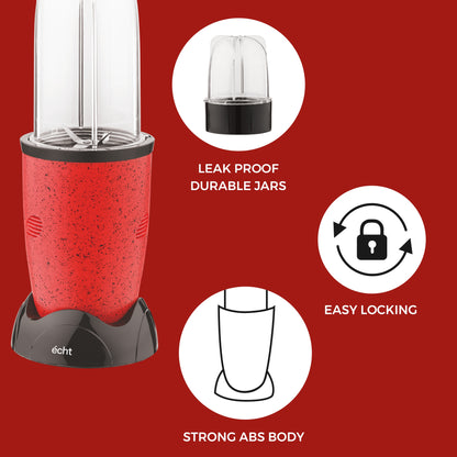 NUTRI BLENDER Grinder by Echt, NB4s 450 Watt,2 Multi purpose Jars for juices, smoothies, shakes, chutneys and dry masala; The Long Jar (500ml) & the Short Jar (300ml) 2 years warranty, Red Splatter