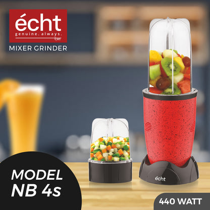 NUTRI BLENDER Grinder by Echt, NB4s 450 Watt,2 Multi purpose Jars for juices, smoothies, shakes, chutneys and dry masala; The Long Jar (500ml) & the Short Jar (300ml) 2 years warranty, Red Splatter