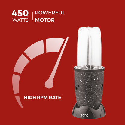 NUTRI BLENDER Grinder by Echt, NB4s 450 Watt,2 Multi purpose Jars for juices, smoothies, shakes, chutneys and dry masala; The Long Jar (500ml) & the Short Jar (300ml) 2 years warranty, Black Splatter