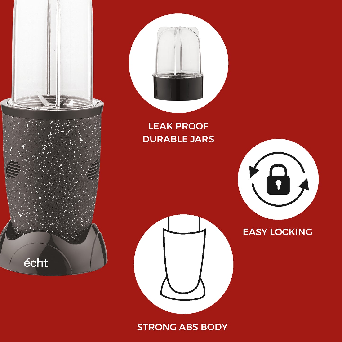 NUTRI BLENDER Grinder by Echt, NB4s 450 Watt,2 Multi purpose Jars for juices, smoothies, shakes, chutneys and dry masala; The Long Jar (500ml) & the Short Jar (300ml) 2 years warranty, Black Splatter