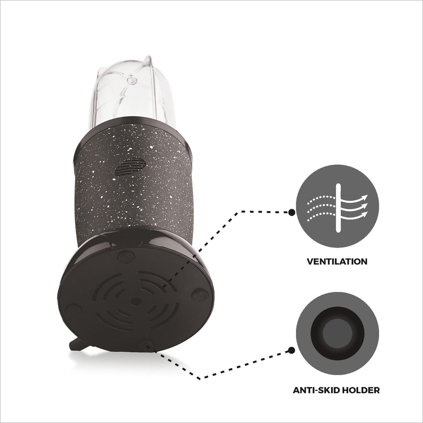 NUTRI BLENDER Grinder by Echt, NB4s 450 Watt,2 Multi purpose Jars for juices, smoothies, shakes, chutneys and dry masala; The Long Jar (500ml) & the Short Jar (300ml) 2 years warranty, Black Splatter