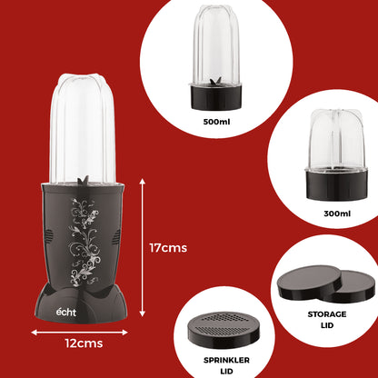 NUTRI BLENDER Grinder by Echt, NB4s 450 Watt,2 Multi purpose Jars for juices, smoothies, shakes, chutneys and dry masala; The Long Jar (500ml) & the Short Jar (300ml) 2 years warranty, Black Print