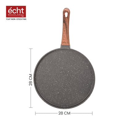 Echt Die Cast Aluminium Non Stick Dosa Tawa,Size 28 cm, Flat Roti and Chapati tawa, Granite Finish,Wooden Finish, Soft Touch Handle, PFOA Free, Idle for Indian Style Cooking,(Grey)