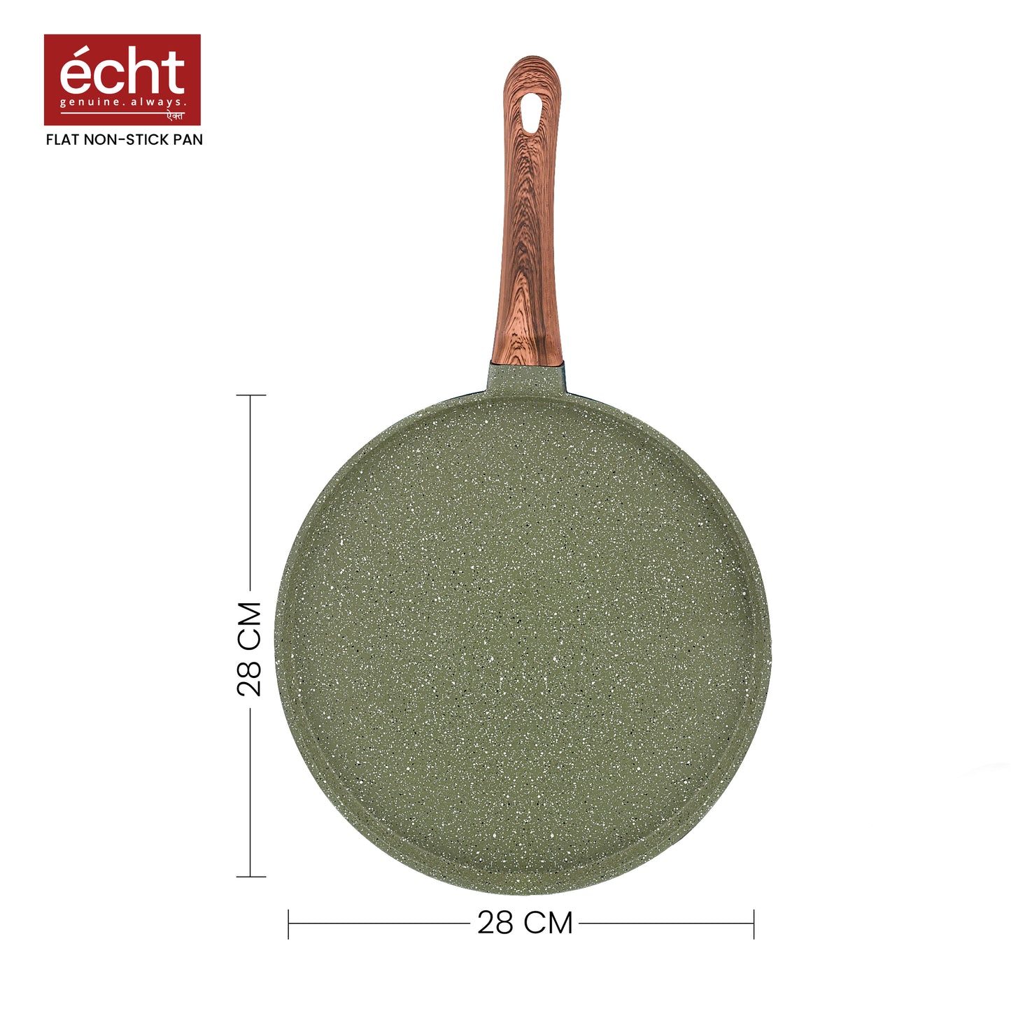 Echt Die Cast Aluminium Non Stick Dosa Tawa,Size 28 cm,Flat Roti and Chapati tawa, Granite Finish,Wooden Finish, Soft Touch Handle, PFOA Free, Idle for Indian Style Cooking,(Green)