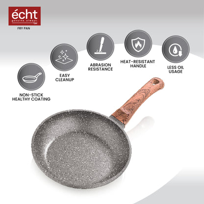 Echt Die Cast Aluminum Non Stick Frying Pan(24 cm), Granite Finish,Wooden Finish Soft Touch Handle, idle to sauté vegies and Fry Omelette, PFOA Free, Tapper Fry Pan with 1 Year Warranty(Grey)