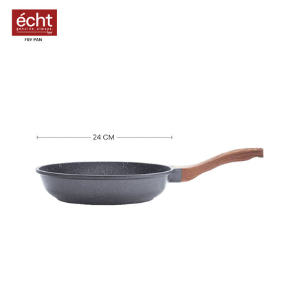 Echt Die Cast Aluminum Non Stick Frying Pan(24 cm), Granite Finish,Wooden Finish Soft Touch Handle, idle to sauté vegies and Fry Omelette, PFOA Free, Tapper Fry Pan with 1 Year Warranty(Grey)