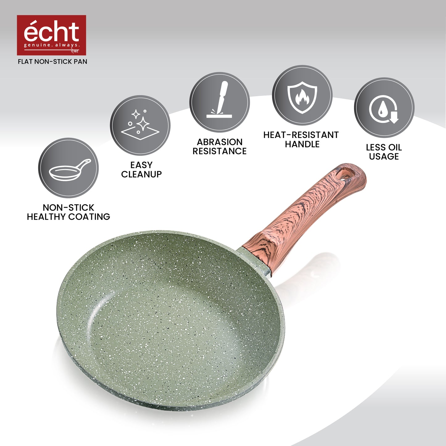 Echt Die Cast Aluminum Non Stick Frying Pan(24 cm), Granite Finish,Wooden Finish Soft Touch Handle, idle to sauté vegies and Fry Omelette, PFOA Free, Tapper Fry Pan with 1 Year Warranty(Green)