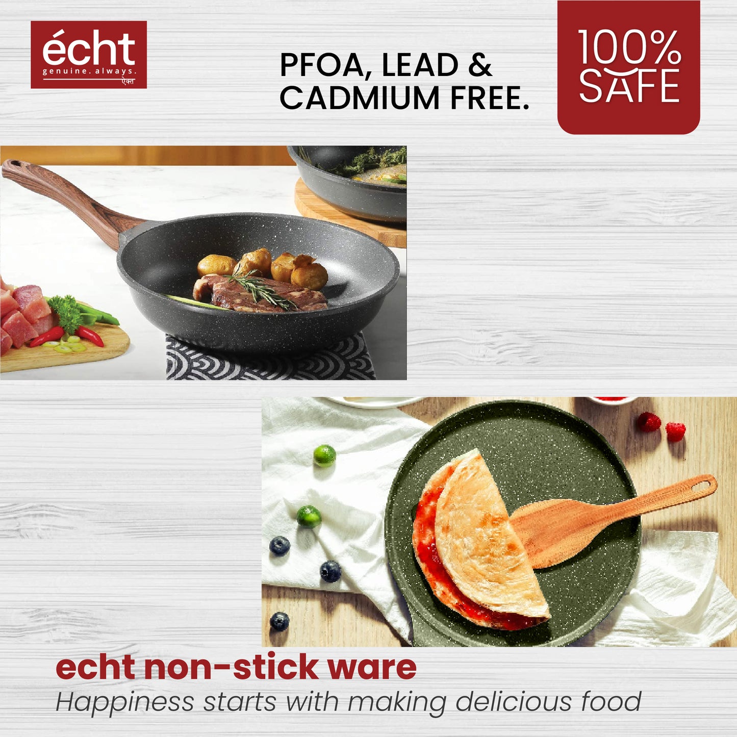 Echt Die cast Aluminium Non Stick Combo Set of 2 (24 cm Frying Pan and 28cm Dosa Tawa), Granite Finish, Soft Touch Handle, idle for sauté,Frying,dosa and rotis vegies and Omelettes, Green & Grey