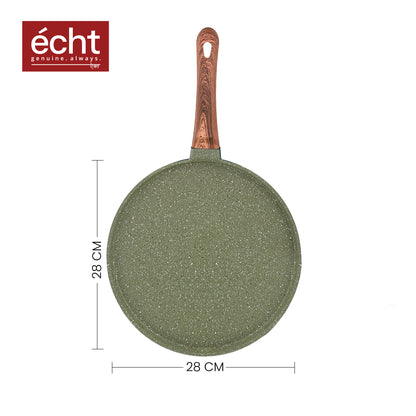 Echt Die cast Aluminium Non Stick Combo Set of 2 (24 cm Frying Pan and 28cm Dosa Tawa), Granite Finish, Soft Touch Handle, idle for sauté,Frying,dosa and rotis vegies and Omelettes, Green & Grey