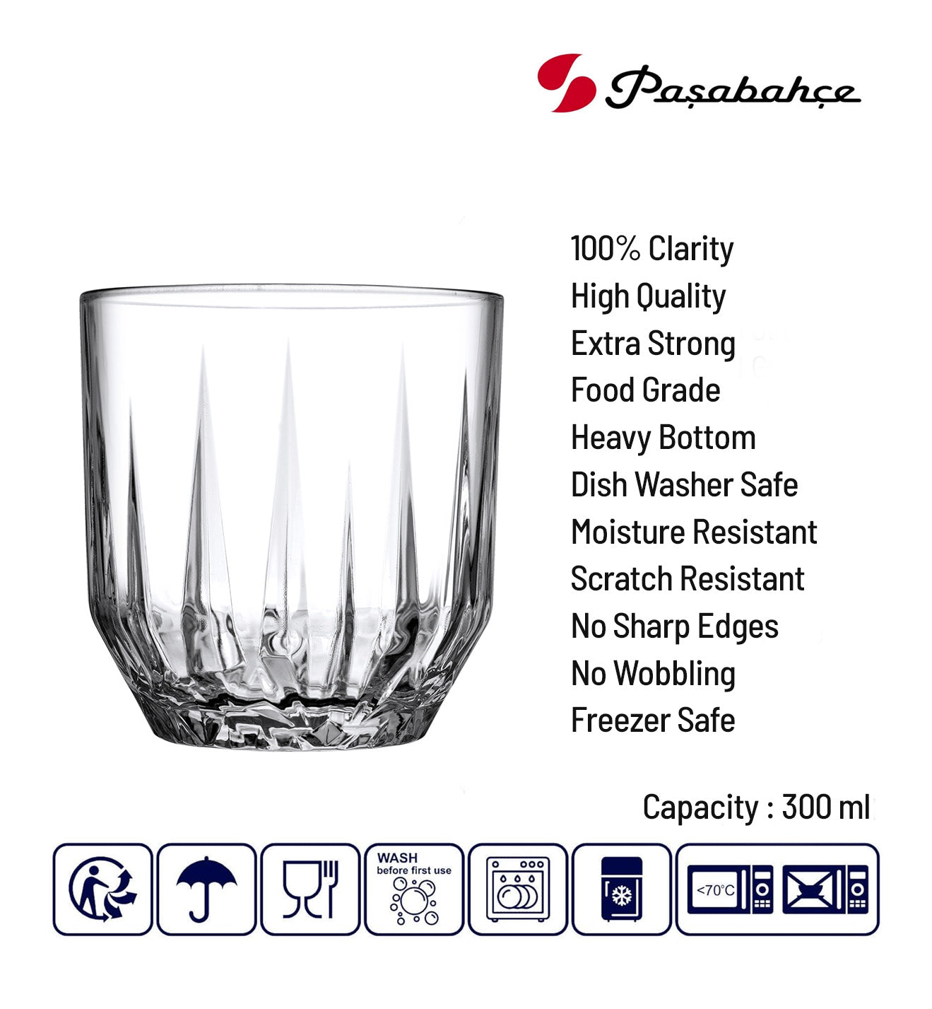 Pasabahce Echo Glass Whisky Glass 300 ml (Set of 6)