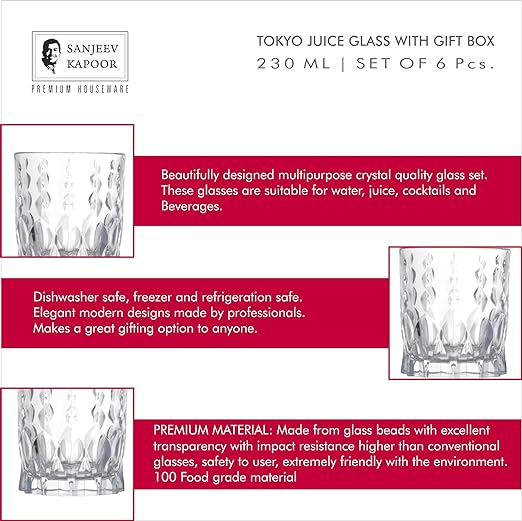 Sanjeev Kapoor Tokyo Juice Glass 230ml Set of 6Pc