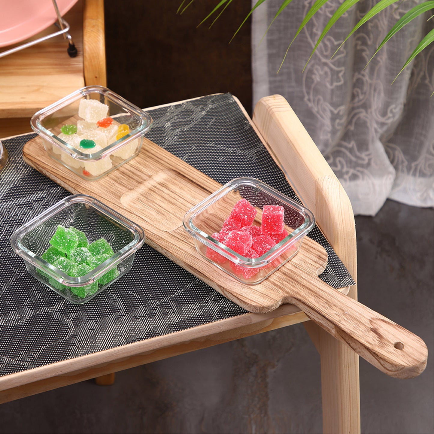 Narradora Slime Glass Bowl Snack Set 300ML Set of 2PCS with Wooden Tray | Perfect for Gifting