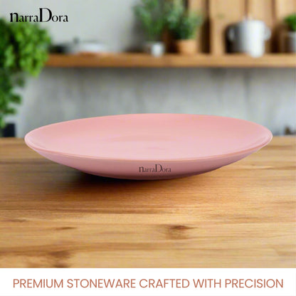 Narradora Sango Coupe Shape Dinner Plate | Premium Crockery Perfect for Gifiting | Lead & Cadmium Free, Mircowave & Dishwasher Safe | Stoneware | Matt Finish | Pink