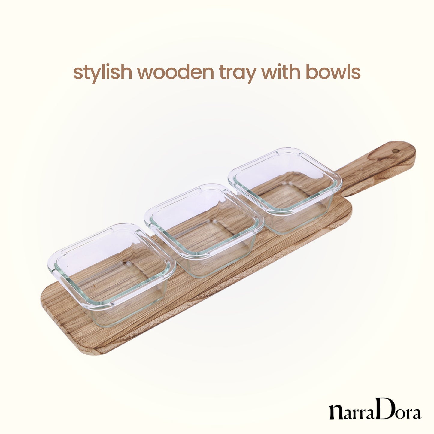 Narradora Slime Glass Bowl Snack Set 300ML Set of 2PCS with Wooden Tray | Perfect for Gifting